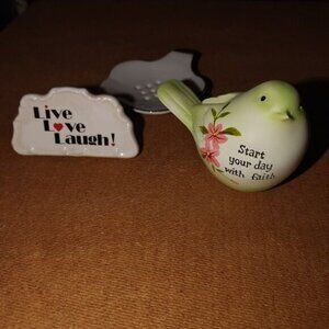 Ceramic Bird Figurine W/ Floral Design & "Start Your Day With Faith" + "Live Lov